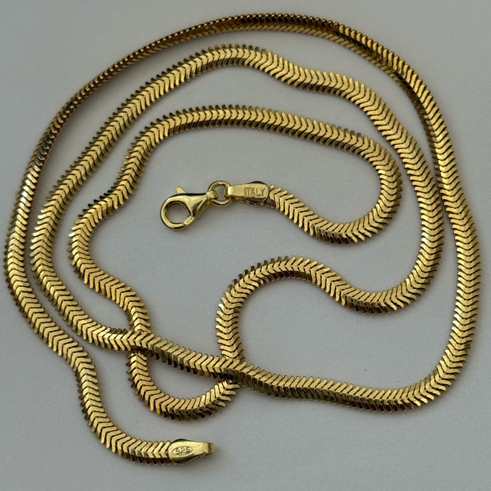925 Silver 19.75” 3mm necklace snake italy italian chain 18k yellow gold plated